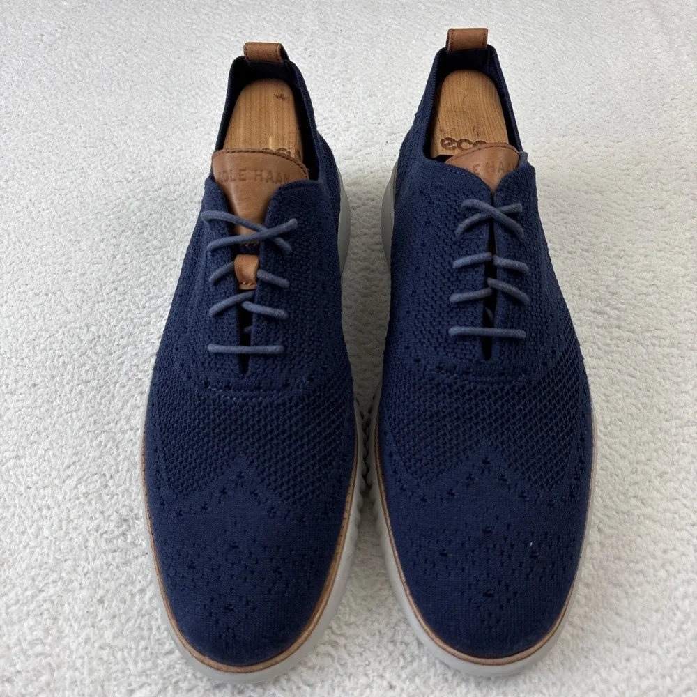 COLE HAAN '2.Zerogrand Stitchlite Wingtip Oxfords' Mens 11 Navy Blue Dress Shoes